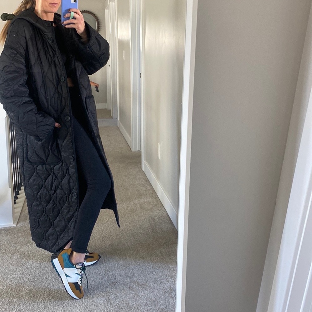 ASOS long black puffer hooded coat.size 6 tall